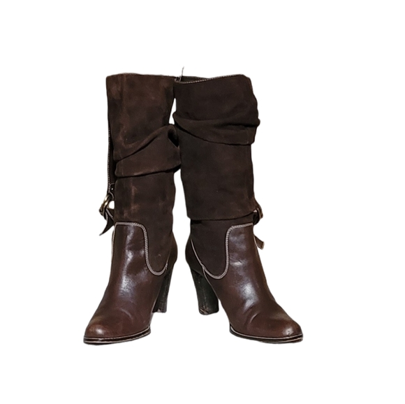 Vintage Women Suede Brown Pull On Boots With Buckle Detail By Nine West Size 10M - Picture 8 of 10
